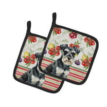 Load image into Gallery viewer, Black &amp; Silver Miniature Schnauzer Vegetables Pair of Pot Holders