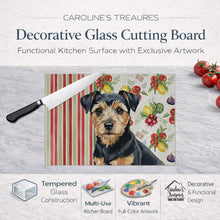 Load image into Gallery viewer, Black and Tan Norfolk Terrier Vegetables Glass Cutting Board