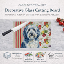 Load image into Gallery viewer, Blue and White Old English Sheepdog Vegetables Glass Cutting Board