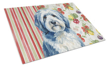 Load image into Gallery viewer, Blue and White Old English Sheepdog Vegetables Glass Cutting Board
