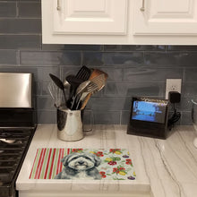 Load image into Gallery viewer, Gray and White Old English Sheepdog Vegetables Glass Cutting Board