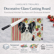 Load image into Gallery viewer, Black and White Papillon Vegetables Glass Cutting Board