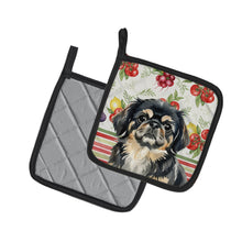 Load image into Gallery viewer, Black and Tan Pekingese Vegetables Pair of Pot Holders