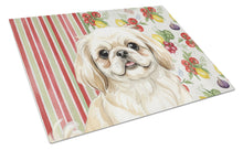 Load image into Gallery viewer, Cream Pekingese Vegetables Glass Cutting Board