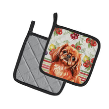 Load image into Gallery viewer, Red Pekingese Vegetables Pair of Pot Holders