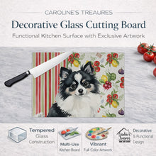 Load image into Gallery viewer, Black and White Pomeranian Vegetables Glass Cutting Board