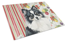 Load image into Gallery viewer, Black and White Pomeranian Vegetables Glass Cutting Board