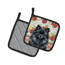 Load image into Gallery viewer, Black Pomeranian Vegetables Pair of Pot Holders