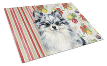 Load image into Gallery viewer, Blue Merle Pomeranian Vegetables Glass Cutting Board
