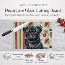 Load image into Gallery viewer, Black Pug Vegetables Glass Cutting Board