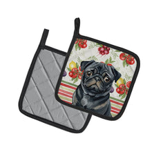 Load image into Gallery viewer, Black Pug Vegetables Pair of Pot Holders