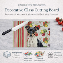 Load image into Gallery viewer, Black and White Rat Terrier Vegetables Glass Cutting Board