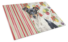 Load image into Gallery viewer, Black and White Rat Terrier Vegetables Glass Cutting Board