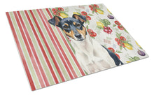 Load image into Gallery viewer, Tricolor Rat Terrier Vegetables Glass Cutting Board