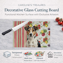 Load image into Gallery viewer, Tricolor Russell Terrier Vegetables Glass Cutting Board