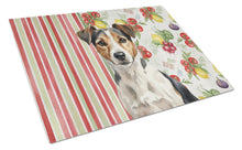Load image into Gallery viewer, Tricolor Russell Terrier Vegetables Glass Cutting Board