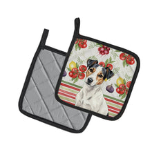 Load image into Gallery viewer, White with Black Markings Russell Terrier Vegetables Pair of Pot Holders