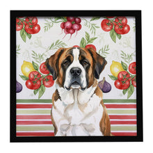 Load image into Gallery viewer, Brindle and White Saint Bernard Vegetables Framed Metal Print