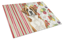 Load image into Gallery viewer, Brown and White Saint Bernard Vegetables Glass Cutting Board