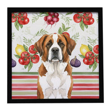 Load image into Gallery viewer, Brown and White Saint Bernard Vegetables Framed Metal Print