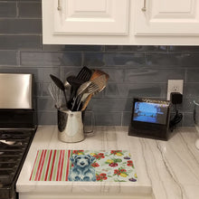Load image into Gallery viewer, Blue-Gray Scottish Deerhound Vegetables Glass Cutting Board