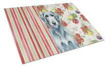 Load image into Gallery viewer, Blue-Gray Scottish Deerhound Vegetables Glass Cutting Board