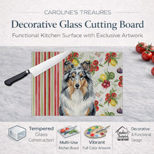 Load image into Gallery viewer, Blue Merle Sheltie Vegetables Glass Cutting Board