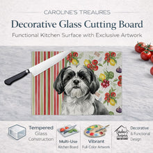 Load image into Gallery viewer, Black and White Shih Tzu Vegetables Glass Cutting Board