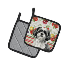 Load image into Gallery viewer, Black and White Shih Tzu Vegetables Pair of Pot Holders