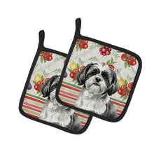 Load image into Gallery viewer, Black and White Shih Tzu Vegetables Pair of Pot Holders