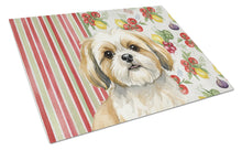 Load image into Gallery viewer, Gold and White Shih Tzu Vegetables Glass Cutting Board