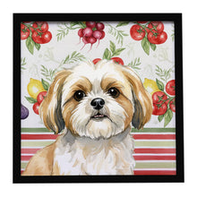 Load image into Gallery viewer, Gold and White Shih Tzu Vegetables Framed Metal Print