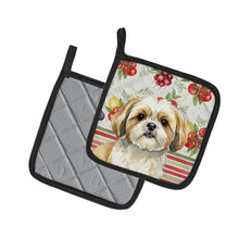 Load image into Gallery viewer, Gold and White Shih Tzu Vegetables Pair of Pot Holders