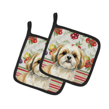 Load image into Gallery viewer, Gold and White Shih Tzu Vegetables Pair of Pot Holders
