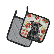 Load image into Gallery viewer, Black Staffordshire Bull Terrier Vegetables Pair of Pot Holders