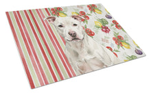 Load image into Gallery viewer, White Staffordshire Bull Terrier Vegetables Glass Cutting Board