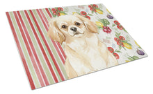 Load image into Gallery viewer, Cream Tibetan Spaniel Vegetables Glass Cutting Board