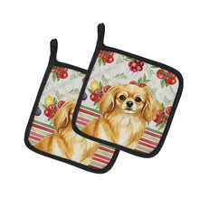 Load image into Gallery viewer, Gold Tibetan Spaniel Vegetables Pair of Pot Holders