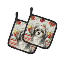 Load image into Gallery viewer, Grey and White Tibetan Spaniel Vegetables Pair of Pot Holders