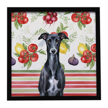 Load image into Gallery viewer, Black Whippet Vegetables Framed Metal Print