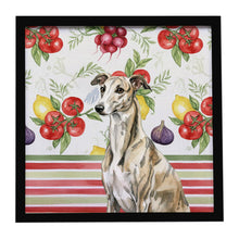Load image into Gallery viewer, Brindle Whippet Vegetables Framed Metal Print