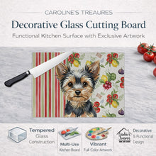 Load image into Gallery viewer, Black and Tan Yorkshire Terrier Vegetables Glass Cutting Board