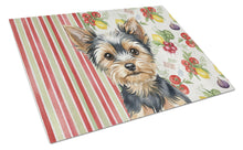 Load image into Gallery viewer, Black and Tan Yorkshire Terrier Vegetables Glass Cutting Board
