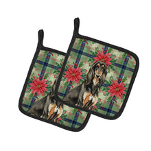 Load image into Gallery viewer, Black &amp; Tan Afghan Hound Christmas PoinsettIas Pair of Pot Holders