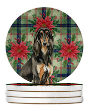 Load image into Gallery viewer, Black &amp; Tan Afghan Hound Christmas PoinsettIas Large Sandstone Coasters Pack of 4