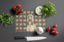 Load image into Gallery viewer, Afghan Hound Christmas PoinsettIas Glass Cutting Board