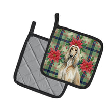 Load image into Gallery viewer, Afghan Hound Christmas PoinsettIas Pair of Pot Holders