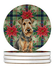 Load image into Gallery viewer, Grizzle Airedale Terrier Christmas PoinsettIas Large Sandstone Coasters Pack of 4