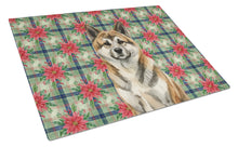 Load image into Gallery viewer, Brindle Akita Christmas PoinsettIas Glass Cutting Board