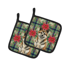 Load image into Gallery viewer, Brindle Akita Christmas PoinsettIas Pair of Pot Holders
